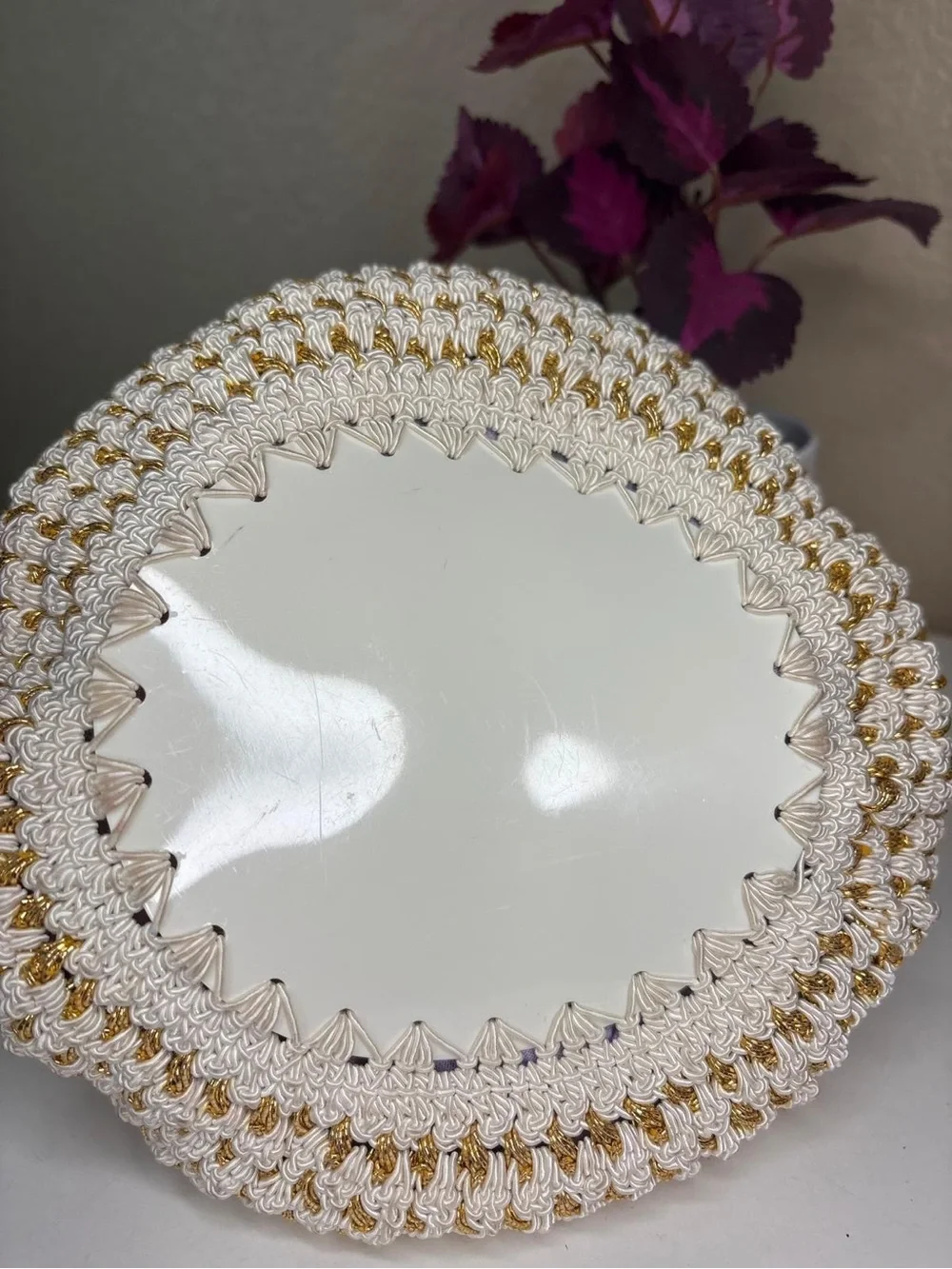 Vintage Made in Germany Gold White Cord Cage Top Handle Evening Bag